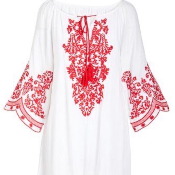 Raj White and Red Embroidered Dress - Picture 2 of 7